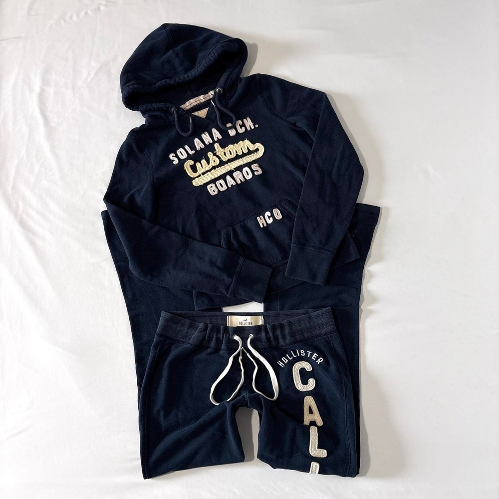 Hollister Solana Beach Tracksuit Set Women M L Navy Y2K Flare Pants Hoodie